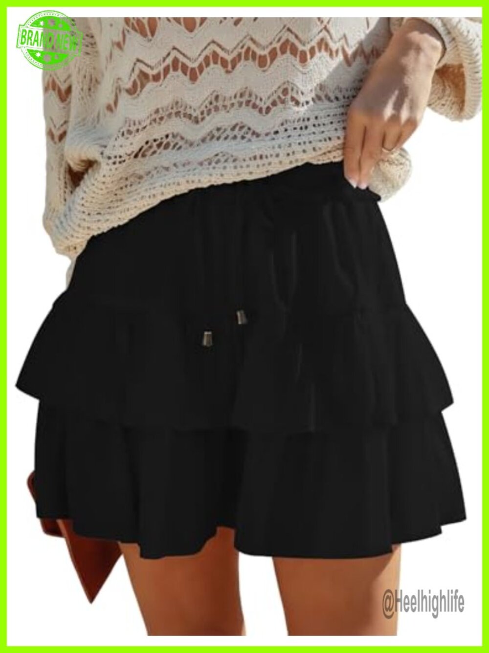 LOMON Flowy Ruffle Tiered Mini Skort Cotton Blend Elastic Waist Active